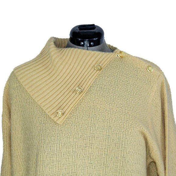 Vintage 80s HUNTERS RUN Women's 1X Yellow Sweater Chunky Preppy Cowl Cottagecore - Picture 2 of 5